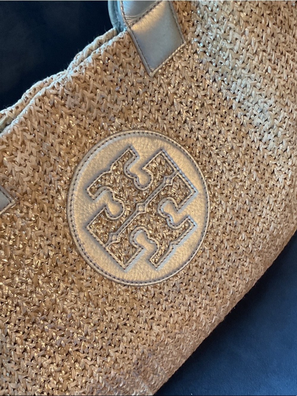 Tory Burch Tan Raffia Tote with Silver Leather Trim - Picture 2 of 10
